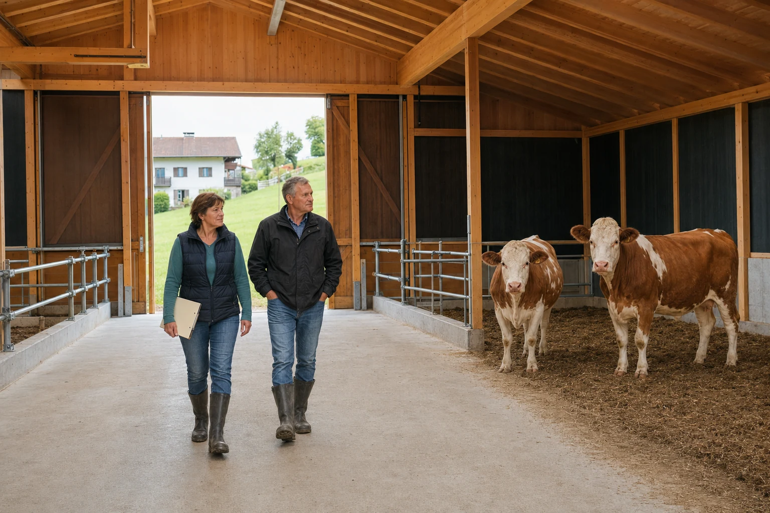 Eigentümer einer österreichischen Vollerwerbslandwirtschaft im aktiven Milchviehstall